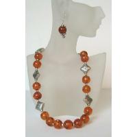 Handmade Ethni Amber Necklace With Sterling Silver Earrings & Bali Silver Spacing 