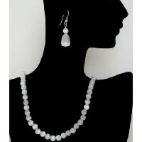 Soothing White Cat Eye Handcrafted Jewelry w/ Tear Drop Sterling Silver Earrings  