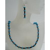 Onyx Tube And Turquoise Rings Necklace Set Custom Genuine Bead Jewelry Set w/ Sterling Silver Earrings 