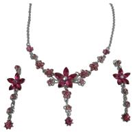 Fashion Crystals Jewelry Pink Crystals Dangling Necklace Earrings Set Adorned w/ Pink Crystals 