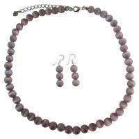 Purple Cats Eye Stone 6mm Bead Necklace Set Handcrafted Custom Cat Eye Jewelry w/ Sterling Silver Earrings  