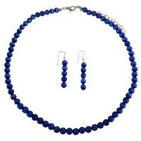 6mm Cat Eye Necklace Set Royal Blue Sterling Silver Necklace Set Handmade Beaded Jewelry