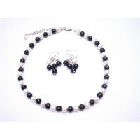 Simulated Pearls Black & White Jewelry Set w/ Dangling Pearls Earrings Necklace Sets  