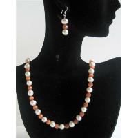 Handcrafted Genuine Freshwater Pearls Cat Eye Necklace Set Custom Genuine Bead Jewelry Set w/ Sterling Silver Earrings 