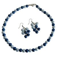 Sophisticated Necklace Set Adorned w/ Lite & Dark Blue Pearls Gorgeous Jewelry Set  