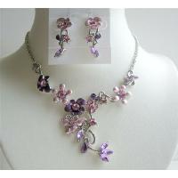 Enamel & w/ Rhinestones Purple Necklace Set  Flower Danglng Jewelry Set  
