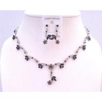 Rhinestones Black Jewelry Jet Set w/ Black Diamond Rhinestone w/ Cute Flower Danglng Necklace Set  