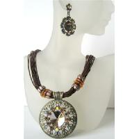 Brown Multi Strands Necklace w/ Striking Pendant Brown Crystals & Rhinestones