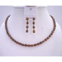 Wedding Bridal Bridemaides Metallic Brown Freshwater Pearls Necklace Set w/ Sterling Silver Earrings