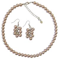 Bridal Bridemaides Champagne Pearls Necklace Set W/ Bunch Of Grape Earrings Inexpensive Under $10 Jewelry Set