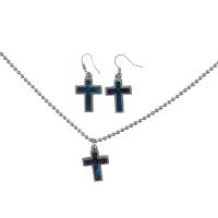 Christmas Gift Jewelry Cross Pendant Mother of Shell cross Pendant W/ Silver Outlined Cross Pendant Necklace Set Affordable Under  Jewelry Set