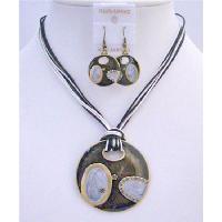 Black & White Jewelry Set Multi String Black White With Black Round Pendant Ethnic Evening Jewelry Gift Jewelry 