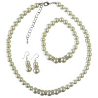 Bridal Bridemaids Wedding Ivory Pearls Jewelry Set W/ Silver Diamante Saprkling Gorgeous Pearls Complete Set