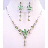 Peridot Crystals Necklace Sets Evening Formal Party Jewelry Flower Decorated W/ Green Crystals Christmas Gift