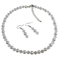 Bridmaids Jewelry Set Under  With Clear Crystals & White Pearls Exclusive Fashionable Inexpensive Affordable Necklace Set