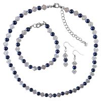 Blue Pearls And Clear Crystals Complete Set Wedding Chinese Clear Crystals Under $10 Jewelry Gift Affordable Necklace Set   