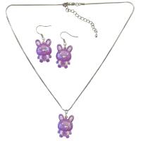 Beautiful Cute Purple Rabit Easter Jewelry Set Necklace & Earrings Affordable Gift For Girls Nice Jewelry
