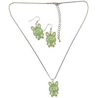 Green Rabit Easter Jewelry Set Necklace & Earrings Cute Easter Gift For Girls Jewelry