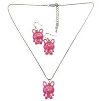 Fuschia Rabit Easter Jewelry Set Necklace & Earrings Cute Easter Gift For Girls Jewelry