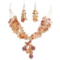 Youthful Jewelry Sensual Color Carnelian Stone Nugget Woven In Silk Thread Matcing Silver Earrings Set