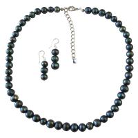Bridal Attire Metallic Black Freshwater Pearls Jewelry Sets With Stylish Finishing Touch