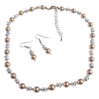Cheap Jewelry Affordable Prom Jewelry Champagne Pearls & AB Chinese Crystals Set