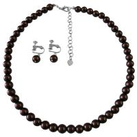 Prom Wedding Gift Under  Gifts Burnt Brown Pearls Necklace Clip On Earrings Set