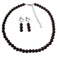 Clip On Earrings Flower Girl Jewelry Burnt Brown Pearls Set