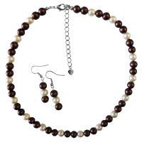 Burnt Brown Pearls Necklace Set With Ivory Pearls Under  Wedding Jewelry Set