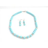 Prom Blue Attire Matching Jewelry Vintage Turquiose Pearls & Bali Siver Spacer Jewelry Set