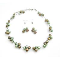 Handmade Interwooven Bronze & Green Freshwater Pearls Bridemaids Cheap Wedding Jewelry