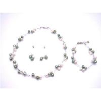 Customize Your Wedding Prom Flower Girl Jewelry Freshwate Pearls Green Ivory Complete Set