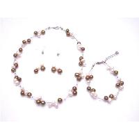 Silky Beautiful Jewelry Freshwater Pearls Bronze & Ivory Potato Shaped Handmade Wedding Jewelry