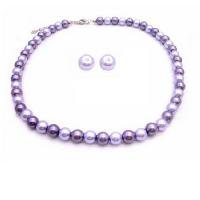 Affordable Inexpensive Pearls Wedding Jewelry Lilac & Purple Stud Earrings Necklace Set