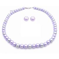 Pearls Wedding Jewlry Set Lilac & Silver With Stud Earrings