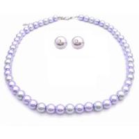 Pearls Wedding Jewlry Set Lilac & Silver With Stud Earrings
