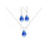 Sapphire Crystals Jewelry Teardrop With White Pearls Chinese Sapphire Crystals Necklace Set