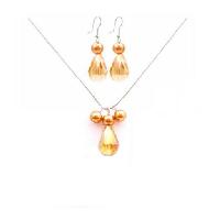 Gold Pearls & Topaz Crystals Teardrop Jewelry Set Affordable Inexpensive Jewelry