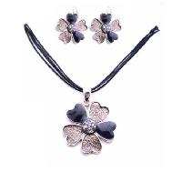 Flower Enamel Pendant Black & Black Diamond Ethnic Jewelry