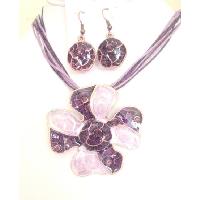 Artform Designed Necklace Set Purple Enamel Flower Pendant Necklace Set