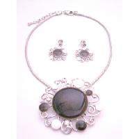 Beautifully Painted In Black/White Designer Round & Earrings Necklace  Set