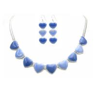Hearts Pendant and Earrings Jewelry Set Light & Dark Blue Jewelry Set
