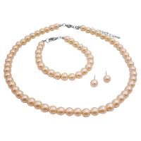 Customize Bridemaids Flower Girl Butter Peachl Pearls Stud Earrings Complete Set
