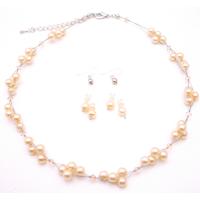 Bridemaids Jewelry And Can Customize For Flower Girls Swarovski Peach Crystals & Faux Pearls