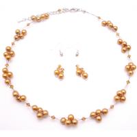 Find Wedding Prom Crystals Necklace Set Copper Golden Pearls With Copper Crystals Jewelry Set