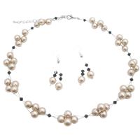 Searching For Inexpensive Wedding Prom Flower Girl Custom Jewelry Champagne Pearls/Jet Crystals Necklace Set
