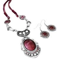 Enamel Ruby Painted Ethnic Artform Pendant & Earrings Set