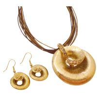 Ethnich Gold Pendant With Colorado Crystals Accented In Brown Multistring Jewelry Set