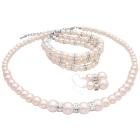 Elegant Pearl Wedding Jewelry Ivory Pearl Bridal Jewelry with 3 Stranded Bracelet