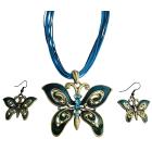 Ethinic Aquamarine Rhinestone Blue Green Butterfly Jewelry Set